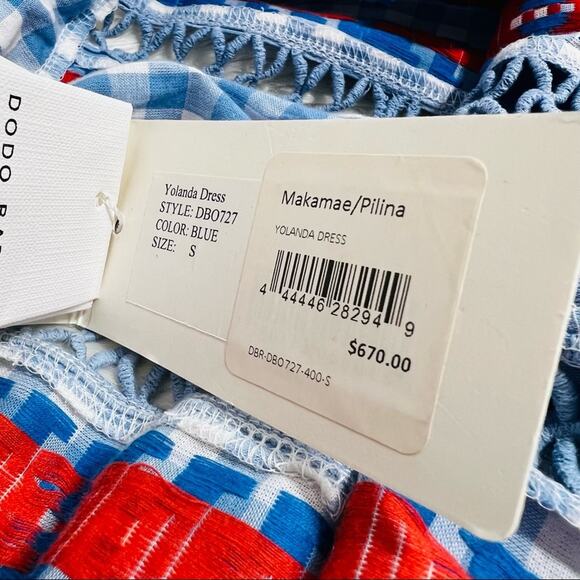 Dodo Bar Or Yolanda Dress Asymmetric Embroidered Check Plaid Cotton-Gauze S NWT - Picture 12 of 12